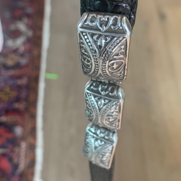 Brighton Black Leather BELT Silver Insets M/L-32 - Picture 6 of 8